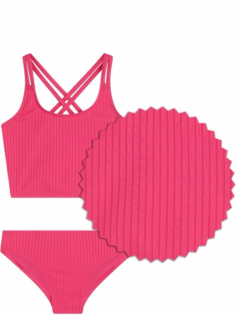Pink Ribbed Strappy Crop Bikini Set Girls 16